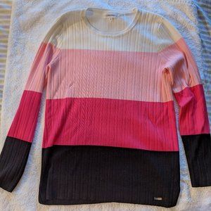 Calvin Klein Striped Crew Neck Sweater | Pink, White & Black | Size S